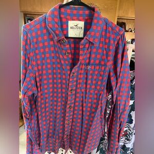 Hollister Red and Blue Casual Button Down Shirt